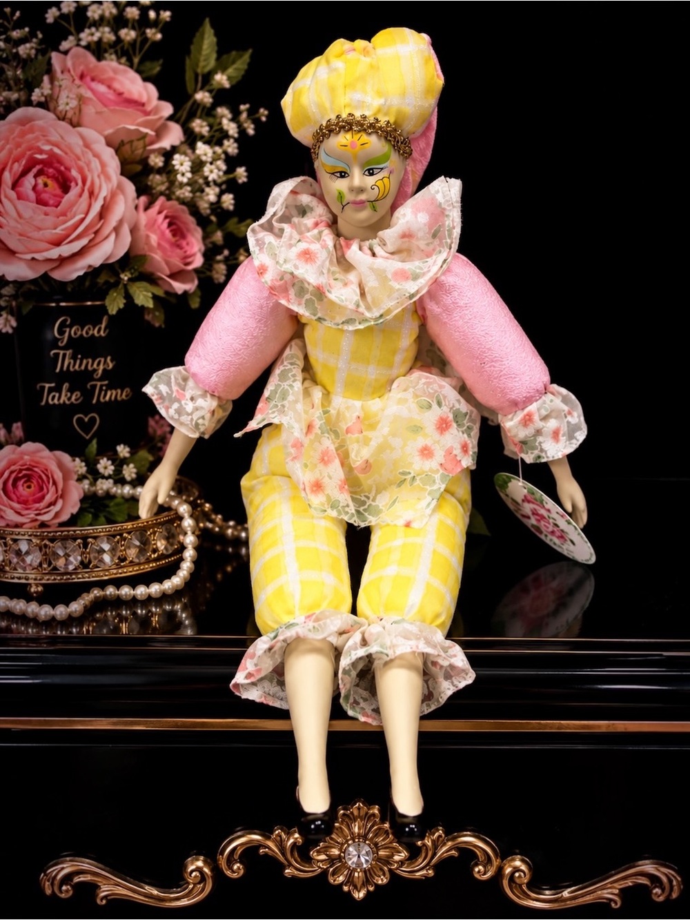 Vintage Sugar Loaf Classiques Elegant Court Jester Harlequin Plush Doll 17”
